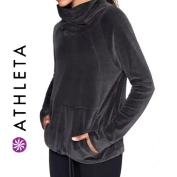 Athleta Sz S Velour Cowlneck Sweatshirt Gray Cotton Nylon Pullover Style - Picture 2 of 7